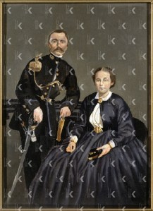 Dubbelportret van J.H. van der Schalk (1833-1940 en A. van der Schalk - Linclaen Westenberg (1840-1914), ouders van Marie Elize Hage - van der Schalk, Ubbo Scheffer, ca. 1850-1874 (particuliere collectie)