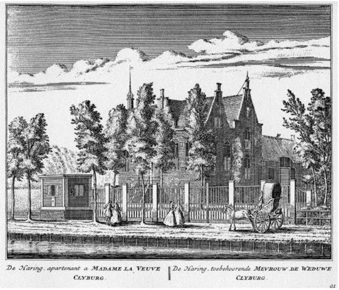 Huis Den Haring te Baambrugge, buitenplaats van de familie Roghé (1781-1820), uit: Hollands Arcadia Of de vermaarde Rivier Den Amstel. Alle deszelfs Lustplaatzen, Herenhuizen en Dorpen, Zig uitstrekkend van Amsterdam af door Ouderkerk, Abcoude, Baanbrug tot Loenersloot; wederkerende langs de vermaklyke Landgezichten van de Wetering